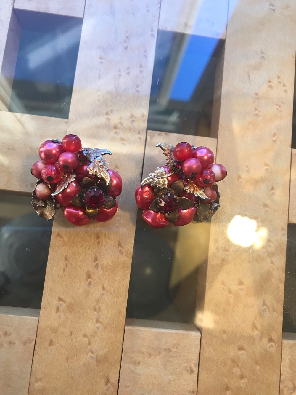 Red Cluster Floral Clip-On Earrings - Unbranded